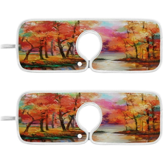 Autumn Fall Forest Sink Splash Guard for Faucet 2 Packs Faucet Absorbent Mats, Colorful Oil Painting Faucet Handle Drip Catcher Quickly Drying Mat for Kitchen Counter Bathroom RV, 23.6"x5.5"
