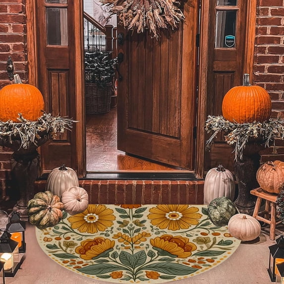 Autumn Fall Half Round Door Mat Welcome Entrance Mat Bath Bathroom Rug | Autumn Fall Maple Leaves Welcome Entrance Mat Anti-Slip Half Moon Bath Mat Semi Circle Rug Indoor Outdoor Kitchen Rug