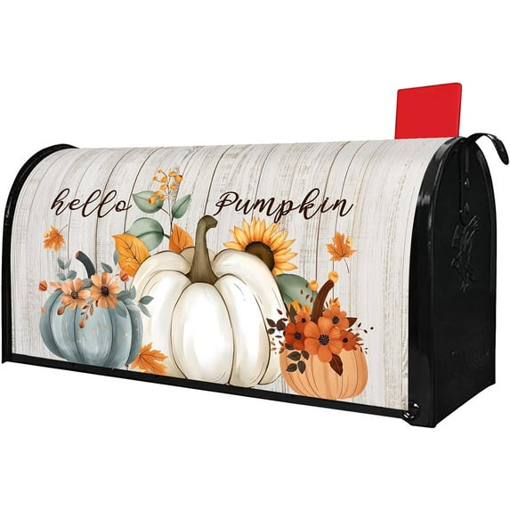 Autumn Fall Harvest Mailbox Covers Magnetic Standard Size 21" X 18" Waterproof Welcome Pumpkin Mailbox Wraps Post Letter Box Cover for Garden Yard Home Thanksgiving Decor Outdoor Decorations