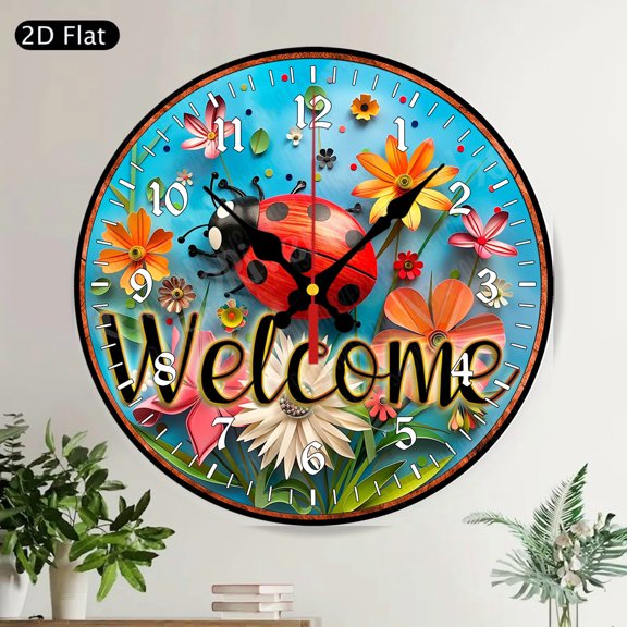 Autumn Fall Harvest Welcome Round Wall Clock with Pumpkins Sunflowers Silent Farmhouse Decor