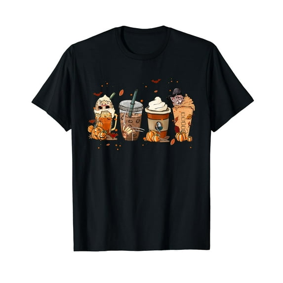 Autumn Fall Horror Latte Coffee Cups Ghost Halloween T-Shirt