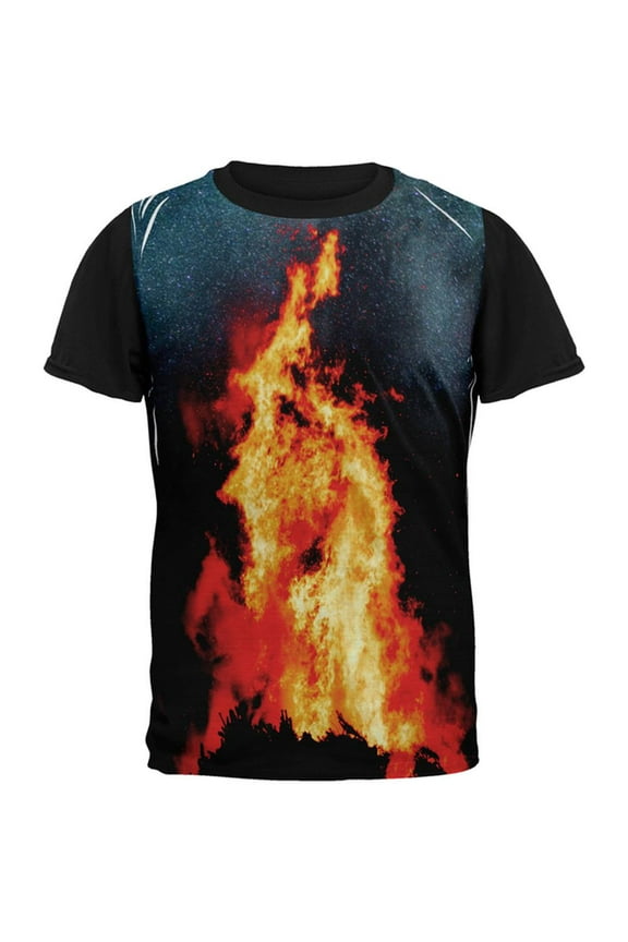 Autumn Fall It's Bonfire Season All Over Mens Black Back T Shirt Multi MD