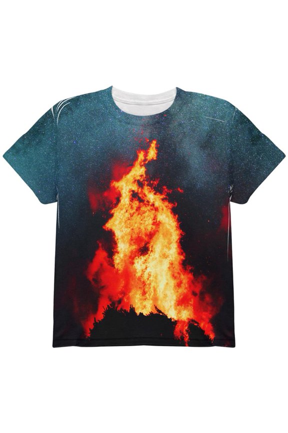 Autumn Fall It's Bonfire Season All Over Youth T Shirt Multi YLG