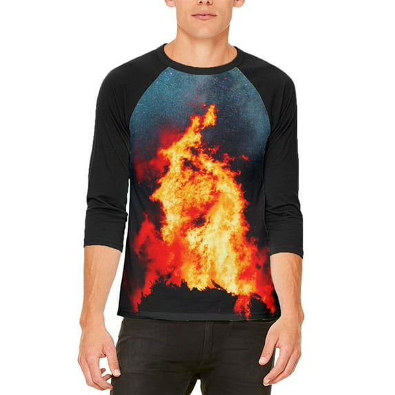 Autumn Fall It's Bonfire Season Mens Raglan T Shirt White-Black SM