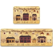 Autumn Fall Kitchen Rug Sets 2 Pieces Country House Rustic Berry Patriotic Star Thanksgiving Floor Mats Washable Barn 17.7inch X 47.2inch   17.5inch X 29.5inch