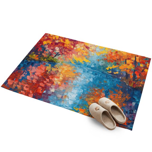 Autumn Fall Lakeside Reflection 2'x3' Small Rugs for Entryway Front Door Kitchen Sink Area, Rustic Orange Red Trees River Landscape Soft Sturdy Mats Washable Non Slip Rectangle Area Rug