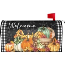 Autumn/Fall Leaf & Sunflower Plaid Harvest Thanksgiving Magnetic Mailbox Covers - Large Post Letter Box - 21" x18"