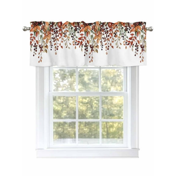 Autumn Fall Leaf Valances for Windows, Rod Pocket Kitchen Valance Curtains - Soft & Washable Small Window Treatment for Living Room, Bathroom, Thanksgiving, 54x18inch