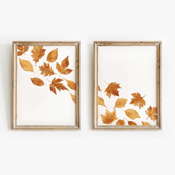 Autumn Fall Leaf Watercolor Rustic Poster Set 2 Prints Set 2 , Poster Only