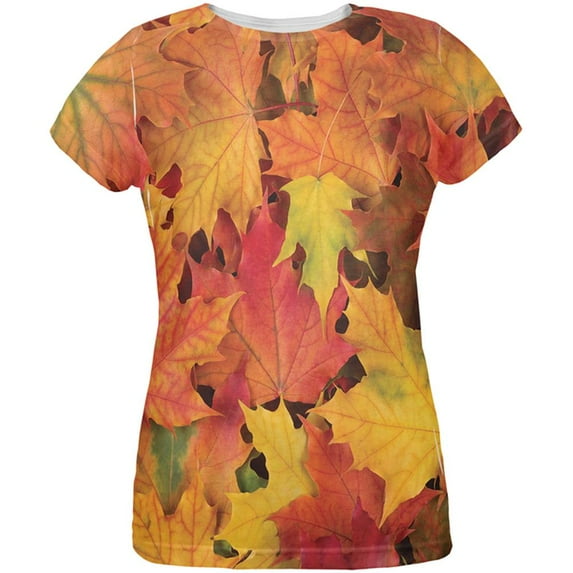 Autumn Fall Leaves All Over Womens T-Shirt - Large