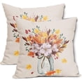 thumbnail image 1 of Autumn Fall Leaves Floral Pillow Covers 20X20 in Orange Maple Leaf Vase Couch Pillow Cases Pink Flower Thanksgiving Decorative Throw Pillows Set of 2 Rustic Home Decor for Room Couch Porch Patio, 1 of 6