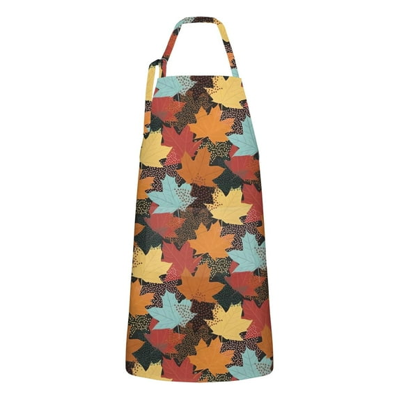 Autumn Fall Leaves Pattern Apron-Garden Aprons for Women with Pockets-Cotton Linen Waterproof Kitchen Cooking Gardening Aprons Adjustable for Kitchen,Cooking,BBQ and Salon 33"x27"