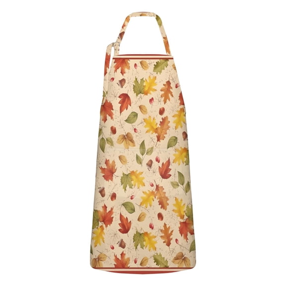 Autumn Fall Leaves Pattern Apron-Garden Aprons for Women with Pockets-Cotton Linen Waterproof Kitchen Cooking Gardening Aprons Adjustable for Kitchen,Cooking,BBQ and Salon 33"x27"
