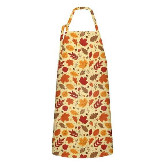 Autumn Fall Leaves Pattern Apron-Garden Aprons for Women with Pockets-Cotton Linen Waterproof Kitchen Cooking Gardening Aprons Adjustable for Kitchen,Cooking,BBQ and Salon 33"x27"