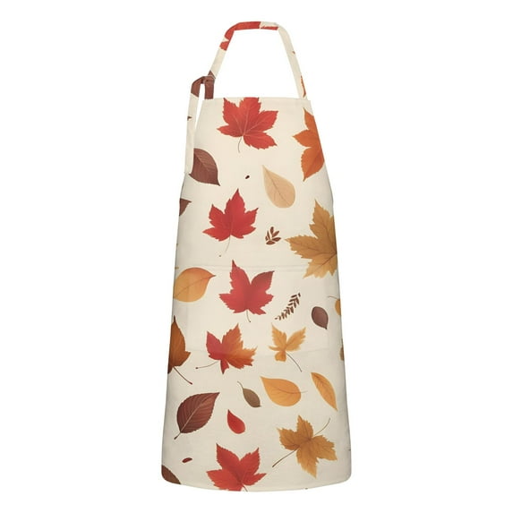 Autumn Fall Leaves Pattern Apron-Garden Aprons for Women with Pockets-Cotton Linen Waterproof Kitchen Cooking Gardening Aprons Adjustable for Kitchen,Cooking,BBQ and Salon 33"x27"