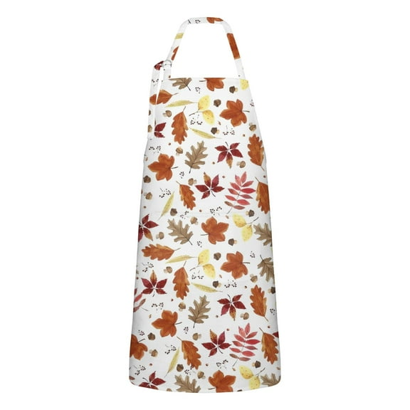 Autumn Fall Leaves Pattern Apron-Garden Aprons for Women with Pockets-Cotton Linen Waterproof Kitchen Cooking Gardening Aprons Adjustable for Kitchen,Cooking,BBQ and Salon 33"x27"