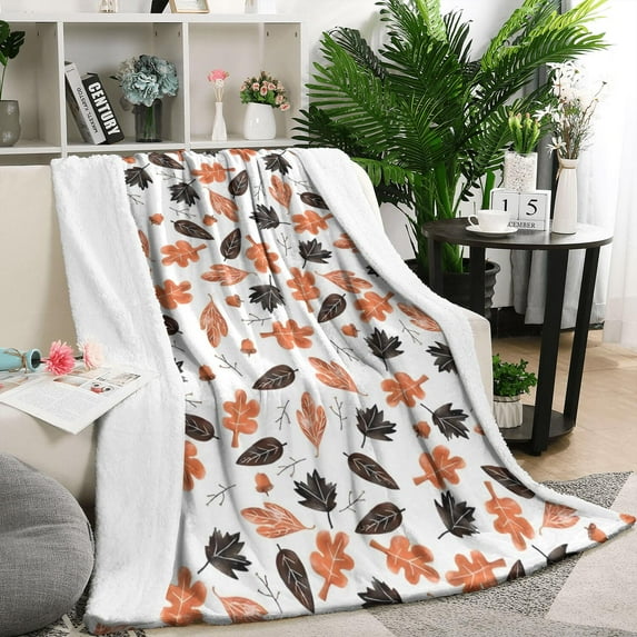 Autumn Fall Leaves Pattern Blanket,Comfortable Soft Flannel Throw Blanket,All Season,Warm Lightweight Blankets for Sofa Bed Couch Living Room Chair,50"x60"