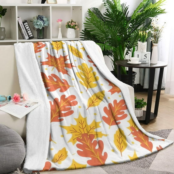 Autumn Fall Leaves Pattern Blanket,Comfortable Soft Lamb Wool Throw Blanket,All Season,Warm Lightweight Blankets for Sofa Bed Couch Living Room Chair,40"x50"