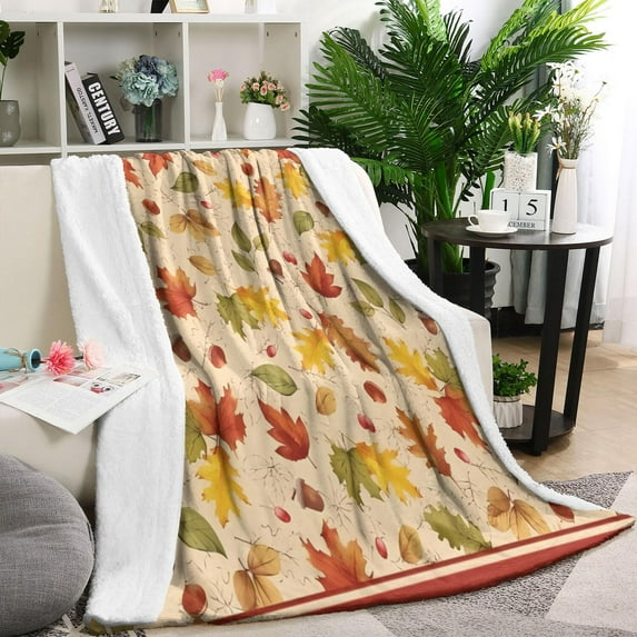 Autumn Fall Leaves Pattern Blanket,Comfortable Soft Lamb Wool Throw Blanket,All Season,Warm Lightweight Blankets for Sofa Bed Couch Living Room Chair,60"x80"