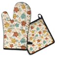 thumbnail image 1 of Autumn Fall Leaves Pattern Kitchen Oven Mitt and Pot Holder Sets 2 Pcs for Baking, Cooking and Grilling, Heat Resistant Up To 392 °F, 1 of 7