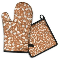 Autumn Fall Leaves Pattern Kitchen Oven Mitt and Pot Holder Sets 2 Pcs for Baking, Cooking and Grilling, Heat Resistant Up To 392 °F