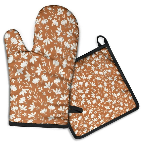 Autumn Fall Leaves Pattern Kitchen Oven Mitt and Pot Holder Sets 2 Pcs for Baking, Cooking and Grilling, Heat Resistant Up To 392 °F
