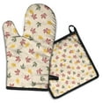 thumbnail image 1 of Autumn Fall Leaves Pattern Kitchen Oven Mitt and Pot Holder Sets 2 Pcs for Baking, Cooking and Grilling, Heat Resistant Up To 392 °F, 1 of 7