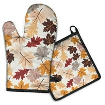 Autumn Fall Leaves Pattern Kitchen Oven Mitt and Pot Holder Sets 2 Pcs for Baking, Cooking and Grilling, Heat Resistant Up To 392 °F