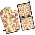 thumbnail image 1 of Autumn Fall Leaves Pattern Kitchen Oven Mitt and Pot Holder Sets 4 Pcs for Baking, Cooking and Grilling, Heat Resistant Up To 392 °F, 1 of 7