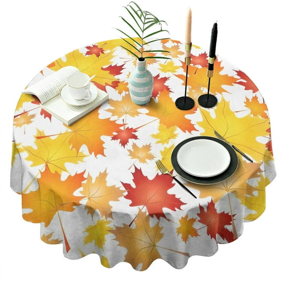 Autumn Fall Leaves Pattern Round Tablecloth 60" X 60",Wrinkle Wipeable Table Cloth for Kitchen Dining Room Picnic Patio Party