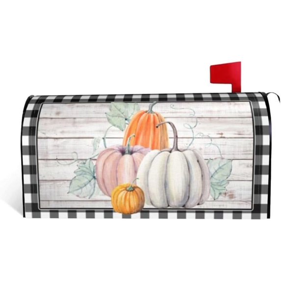Autumn Fall Mailbox Cover Magnetic Standard Size 18" X 21", Thanksgiving Harvest Pumpkin Mailbox Wraps Post Letter Box Cover Garden Yard Outdoor Decorations