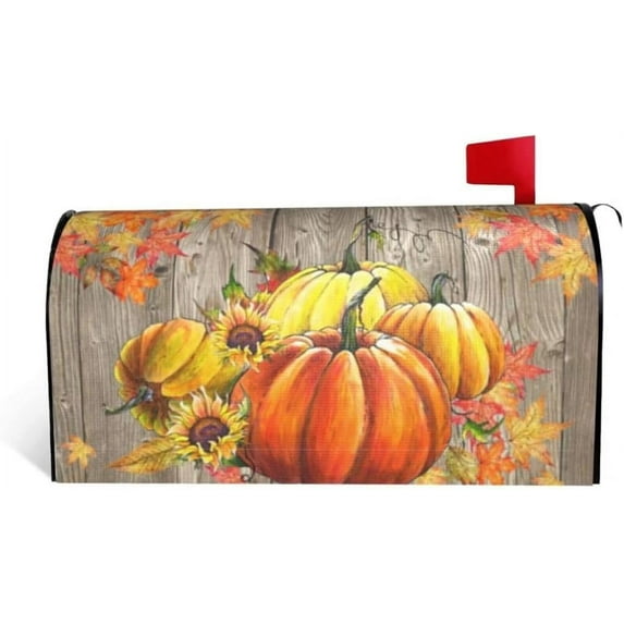 Autumn Fall Mailbox Cover Magnetic Standard Size 18" X 21", Thanksgiving Sunflower Pumpkin Maple Leaves Mailbox Wraps Post Letter Box Cover Garden Yard Outdoor Decorations
