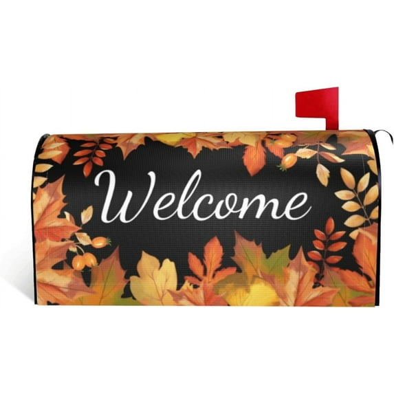 Autumn Fall Mailbox Cover Magnetic Welcome Maple Leaf Mailbox Wraps Post Letter Box Cover for Garden Yard Home Decor Standard Size 21" x 18"