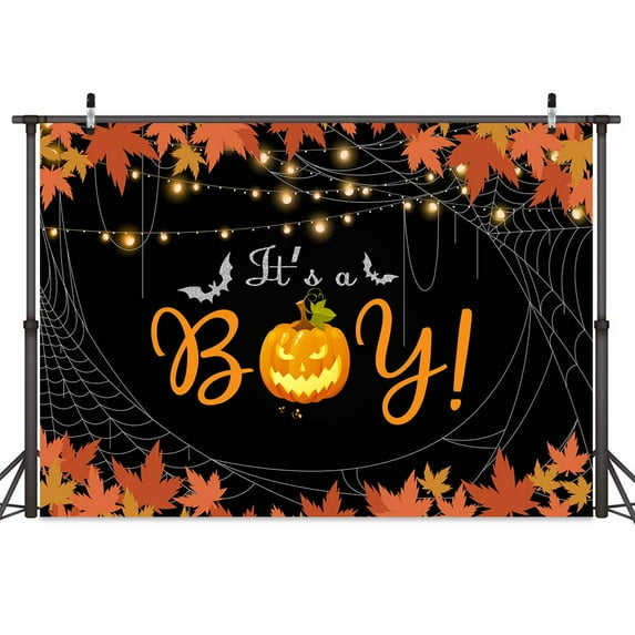 Autumn Fall Maple Leaf Photo Backdrop Pumpkin Light Hallowen Boy Baby Shower Decor Baby Shower Banner Backdrop Photo Booth Background for Boy or Girl Baby Shower Party 6X4FT