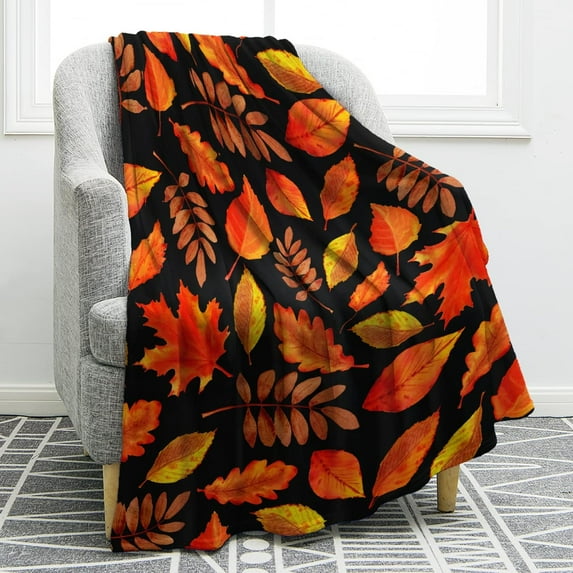 Autumn Fall Maple Leaves Blanket Gifts for Women Kids Girls Thanksgiving Day Halloween Home Bedroom Living Room Decor Soft Cozy Lightweight Plush Throw Blankets Black 50"x60"
