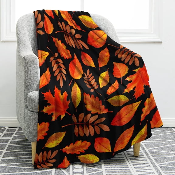 Autumn Fall Maple Leaves Blanket Gifts for Women Kids Girls Thanksgiving Day Halloween Home Bedroom Living Room Decor Soft Cozy Lightweight Plush Throw Blankets Black 50"x60"