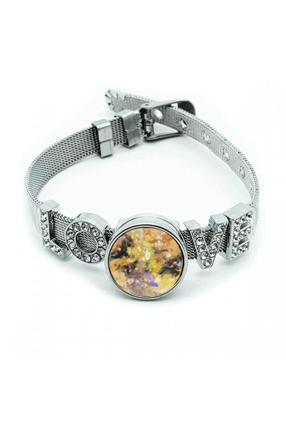 Autumn Fall Oil Painting Art Still Life Flower Bracelet Wristband Crystal Love Adjustable Bangle