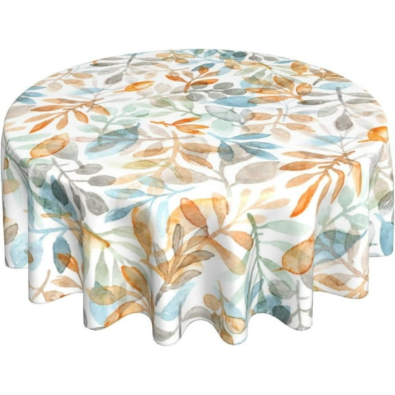 Autumn Fall Round Tablecloth 60 Inch Thanksgiving Tablecloth Watercolor Fallen Leaves Decorative Table Cloth with Waterproof Polyester for Holiday Kitchen Dining Room Outdoor Patio Party