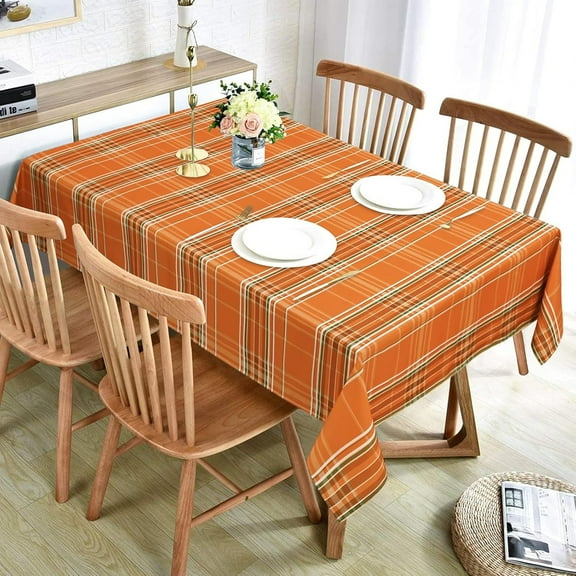 Autumn Fall Tablecloth for Thanksgiving, Gingham Buffalo Plaid Table Cloth, Checkered Waterproof Spillproof Table Cover for Dinner Kitchen Party Holiday Decor, Yellow Orange, Rectangle 60 x 104 Inch