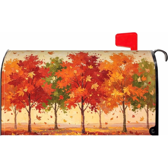 Autumn Fall Tree Mailbox Covers Magnetic Standard Size 18 X 21 Maple Leaves Harvest Thanksgiving Holiday Decorations Seasonal Mailbox Wrap Post Letter Box Cover Decor for Outdoor Home Garden