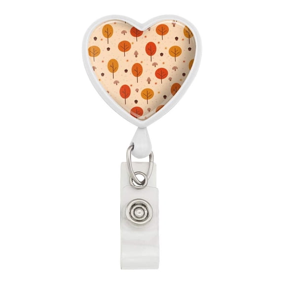 Autumn Fall Trees Pattern Heart Lanyard Retractable Reel Badge ID Card Holder