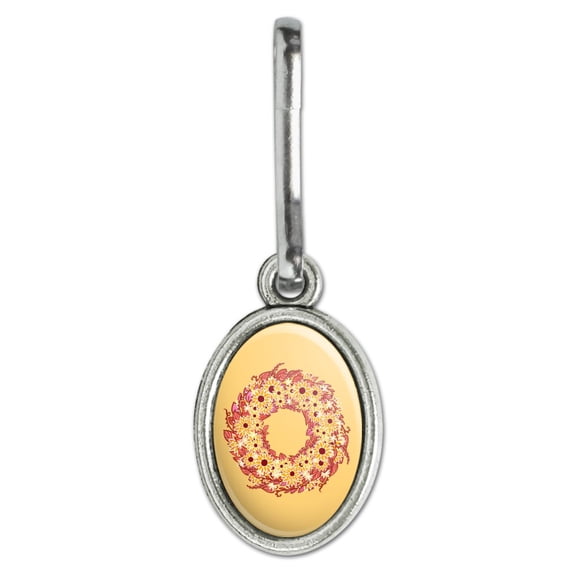 Autumn Fall Wreath Sunflowers Antiqued Oval Charm Clothes Purse Suitcase Backpack Zipper Pull Aid