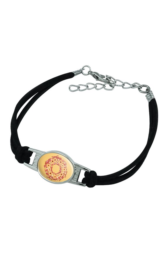 Autumn Fall Wreath Sunflowers Novelty Suede Leather Metal Bracelet