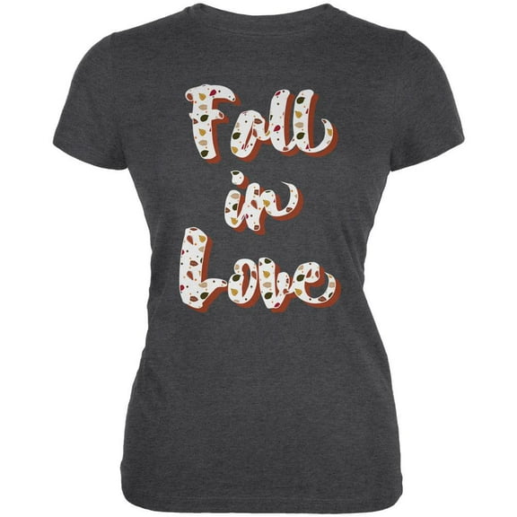 Autumn Fall in Love Leaves Pattern Juniors Soft T Shirt Deep Heather SM