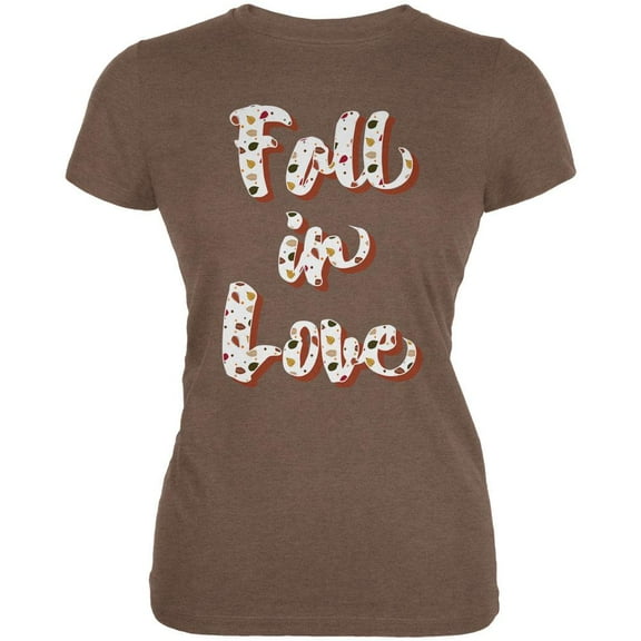Autumn Fall in Love Leaves Pattern Juniors Soft T Shirt Heather Brown 2XL