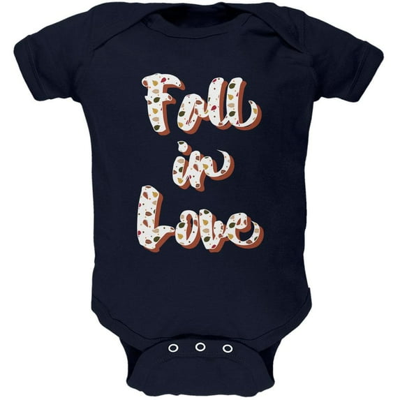 Autumn Fall in Love Leaves Pattern Soft Baby One Piece Navy 12 Month