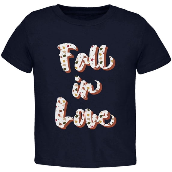 Autumn Fall in Love Leaves Pattern Toddler T Shirt Navy 3T