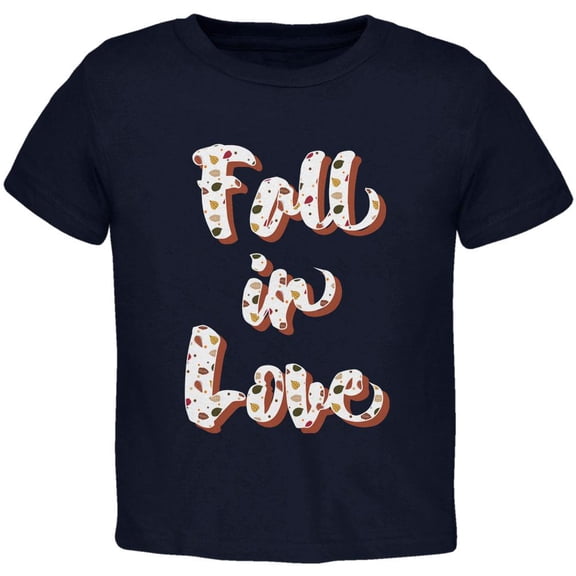 Autumn Fall in Love Leaves Pattern Toddler T Shirt Navy 3T