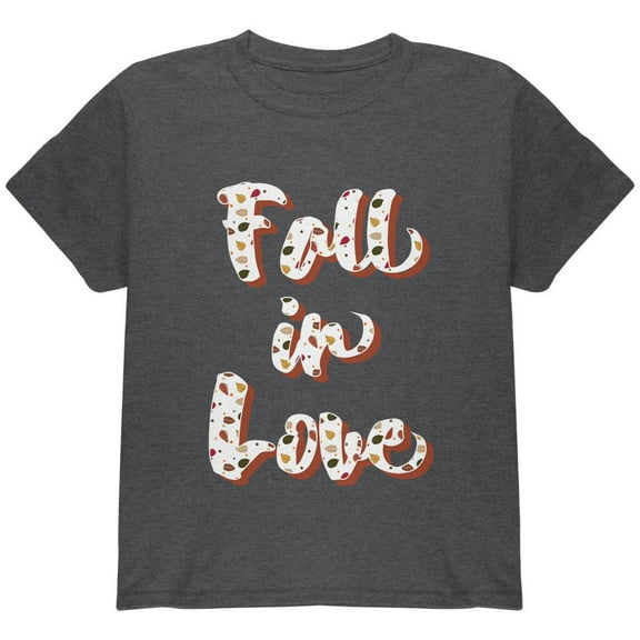Autumn Fall in Love Leaves Pattern Youth T Shirt Dark Heather YMD
