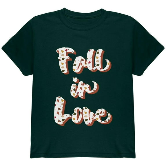 Autumn Fall in Love Leaves Pattern Youth T Shirt Forest Green YXL